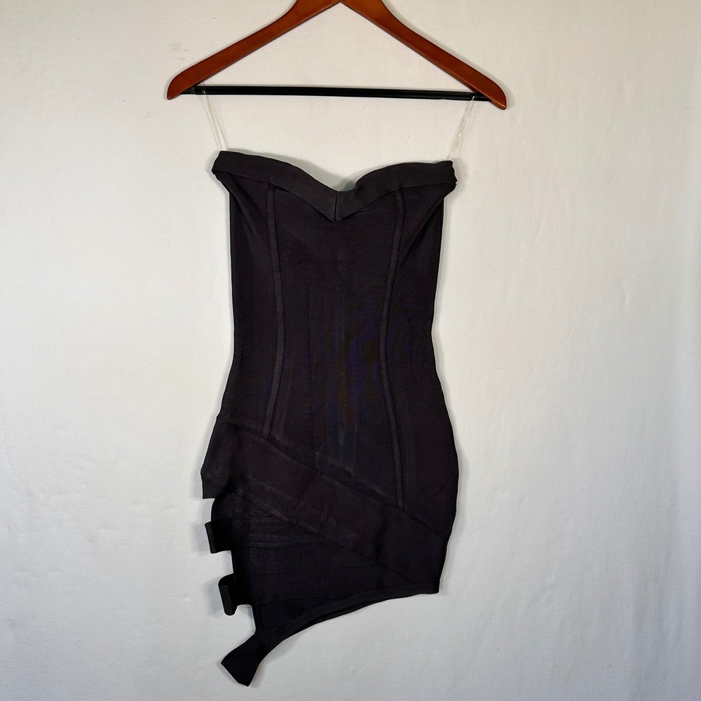 House of CB London Black Bandage Strapless Asymmetric Cut Out Mini Dress Small